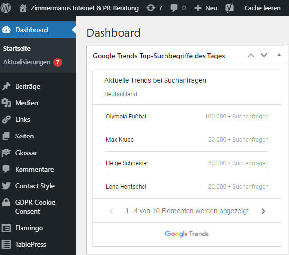 Google Trends Suchbegriff-Charts im WordPress Dashboard