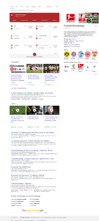 SERP mit Sportgebnisse
