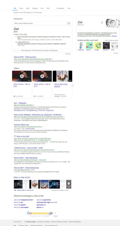 SERP Screenshot für eine Informationssuche